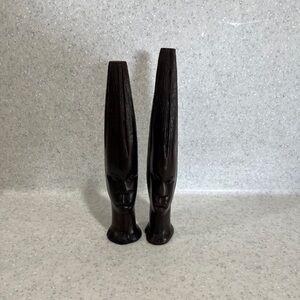 2 Vtg Handmade African Hand Carved Face Statues Tribal Decor Hand Carved